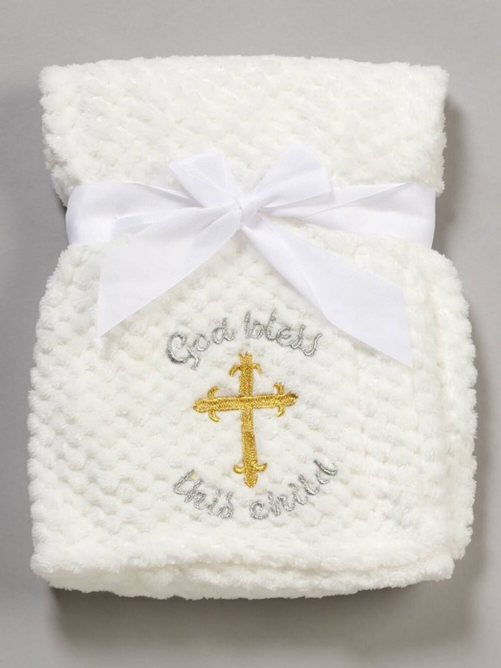 Heaveny Sent God Bless This Child Plush Baby Blanket 30x40 | Embroidered Cross